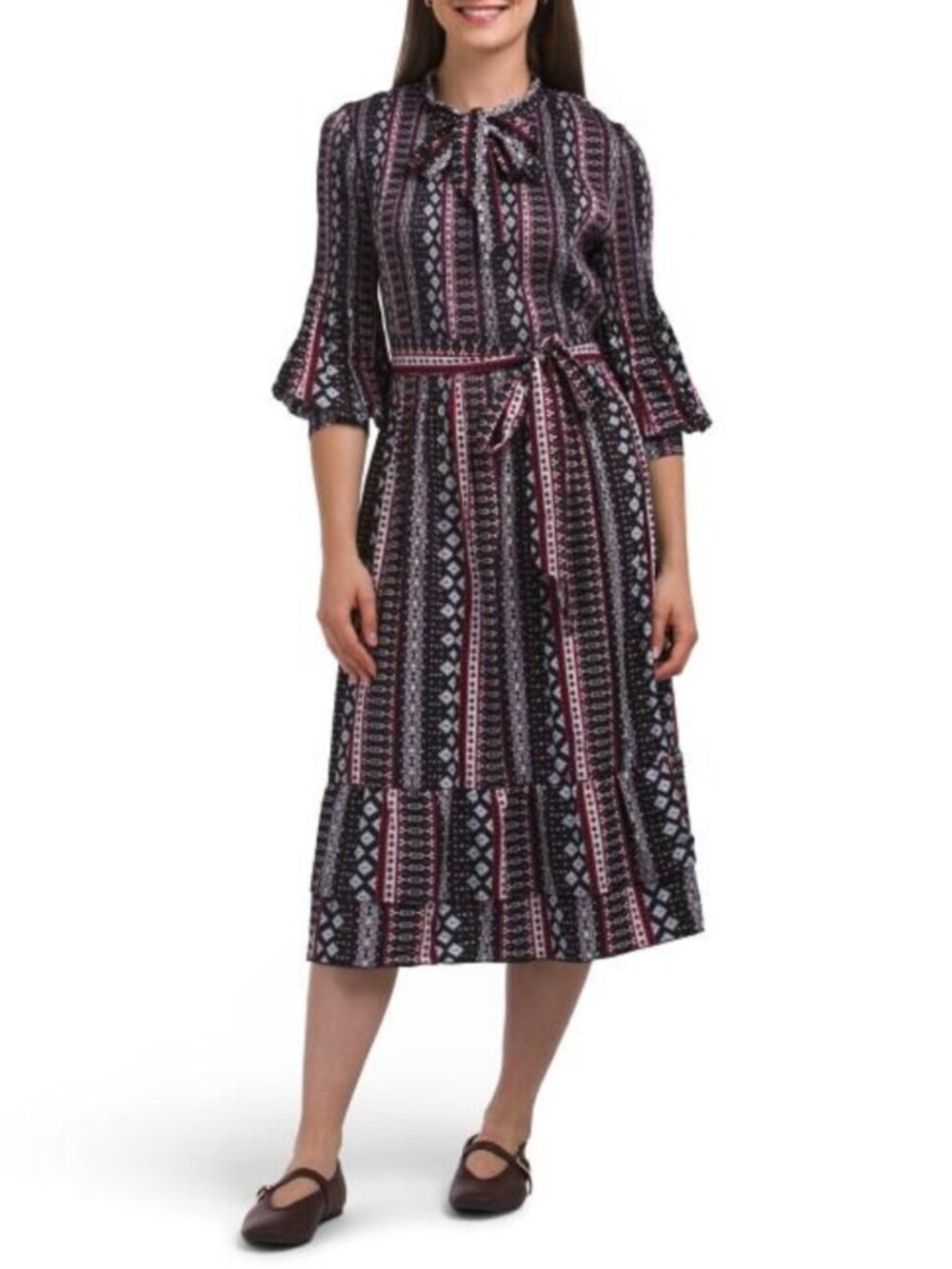 NANCY YANG Tie Neck Maxi Dress